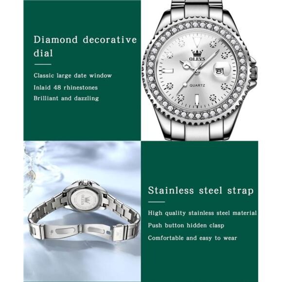 Elegant Women\'s Diamond Analog Quartz Watch - Two-Tone Stainless Steel